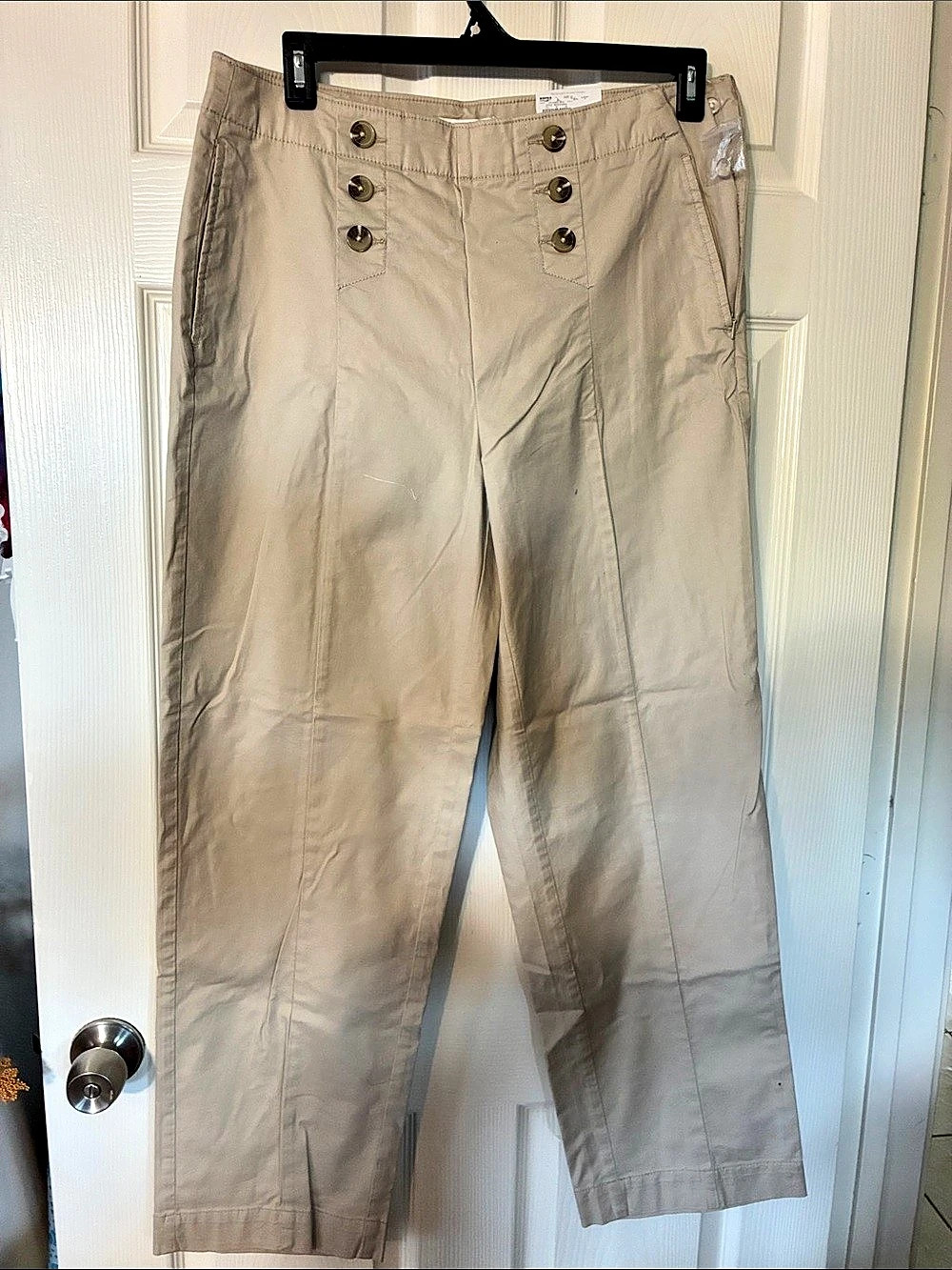 Croft & Barrow Sailor Button Chino Pant Straight Leg Beige Size 14